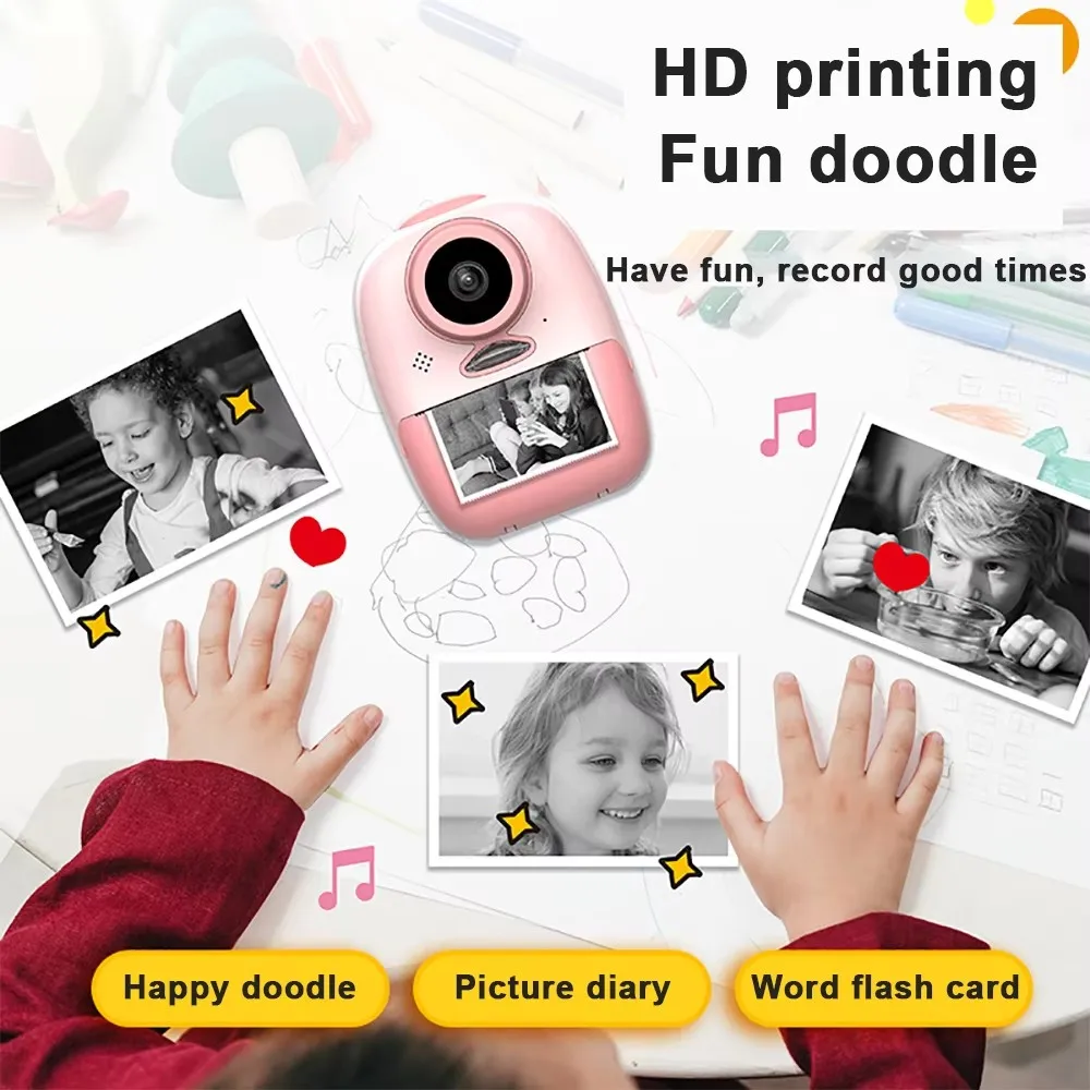 Portable Mini print camera colored photo 26MP high-definition shoulder strap and print paper children's real-time digital camera