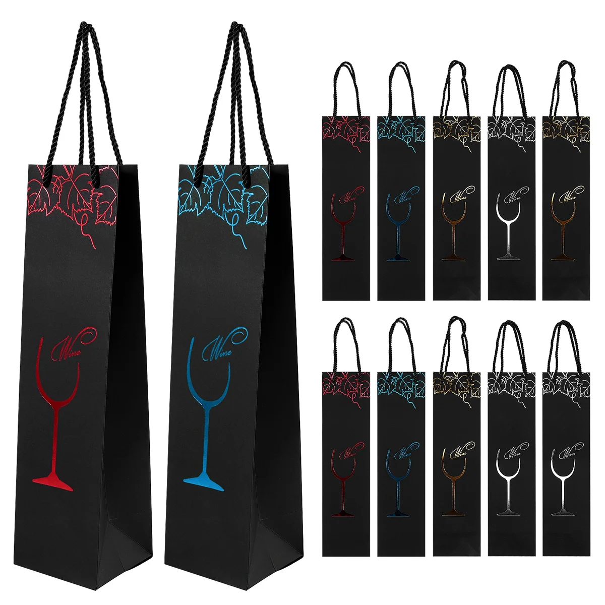 12Pcs Kraft Paper Wine Bags Gift Bag Red Wine Gift Bags Single Bottle Tote Wine Hand Bag Carry Bag Organizer Bags (Random Color)