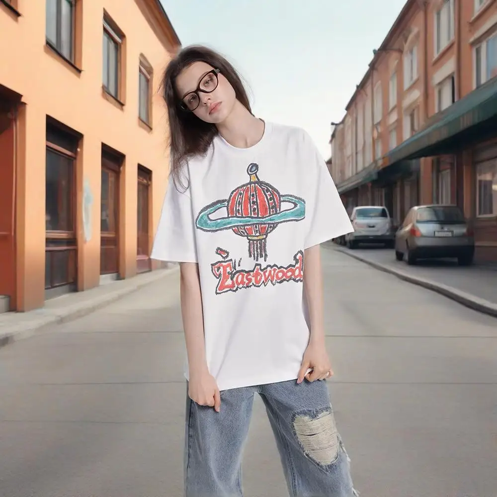 

2025 Summer New Fashion Luxury Brand Fashion Korean Style Pure Cotton Plus SizeShort Sleeve Printed Designer Pattern Neutral