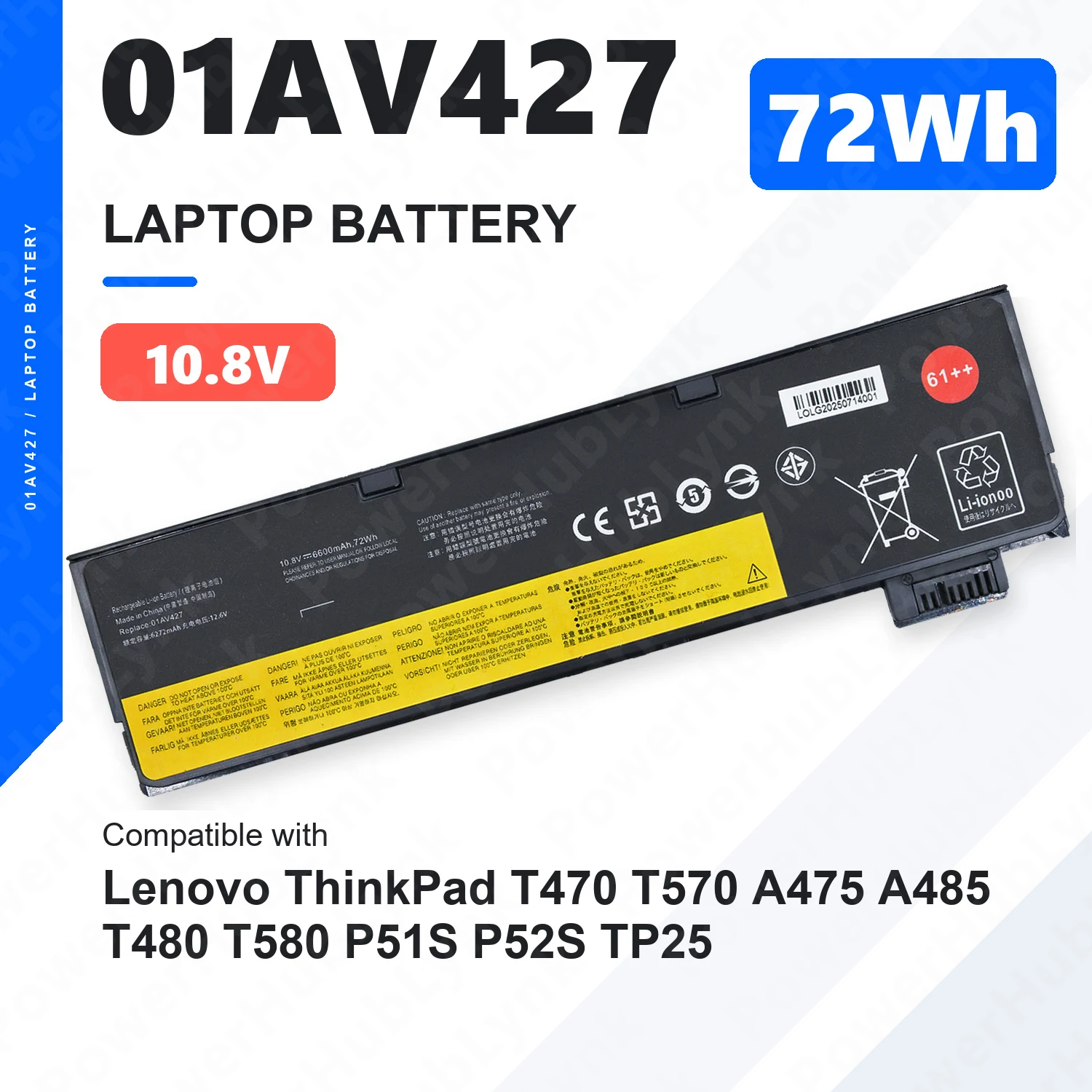 01AV427 10.8V 72Wh Laptop Battery For Lenovo ThinkPad T470 T480 T570 T580 P51S P52S 61++ 01AV428 01AV423 SB10K97580