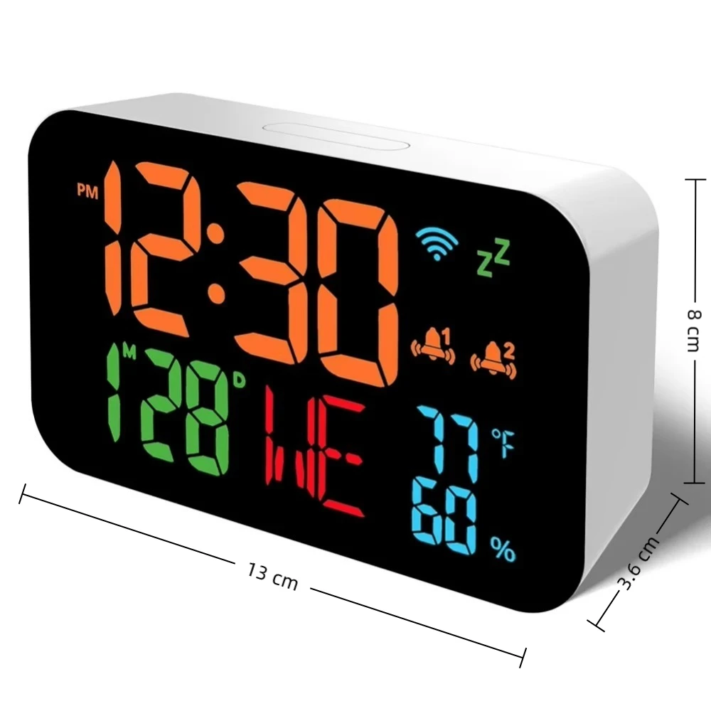 Jam Desktop ABS Jam Alarm Cerdas Kalender WiFi dengan Jam Tampilan LED Higrometer Termometer Digital
