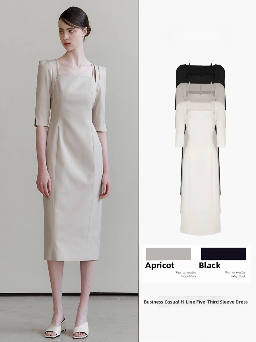 

Minimalist Five-Quarter Sleeve Dress Women's Spring Summer New Waist-Cinching H-Shape Straight Tube Dress Slimming One-Step D...