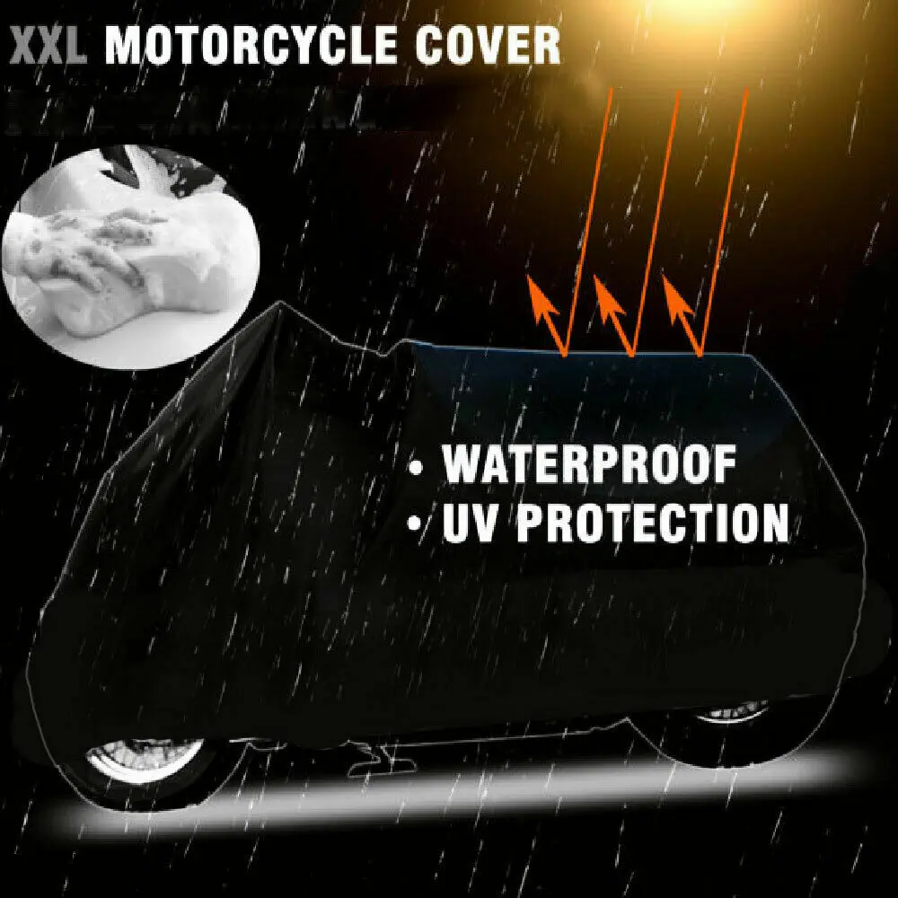 3XL Motorcycle Cover Waterproof Heavy Duty For Winter Outside Storage Snow Rain Motor Covers