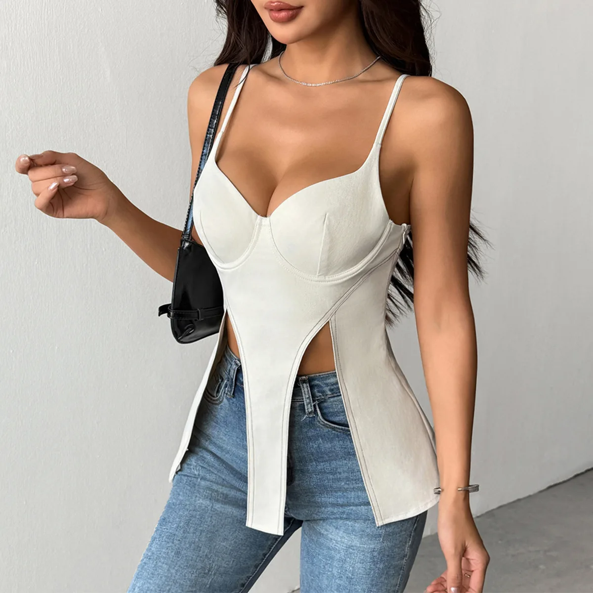 

Женский сексуальный топ-корсет с асимметричным кроем, на молнии по бокам, без рукавов, с открытой спиной, в стиле Y2K, облегающий, на бретельках, летний уличный топ-камизоль