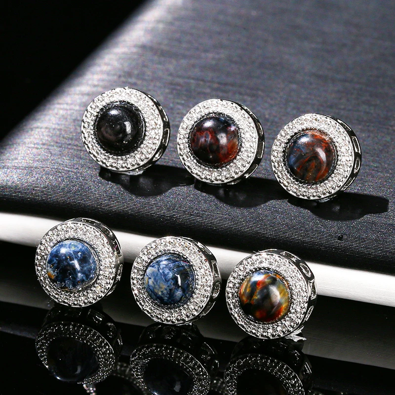 1 Pc Natural Peterite Stone Round Cabochon Inlaid Magic Box Bead With Hole For Jewerly Making Diy Necklace Bracelet Accessory