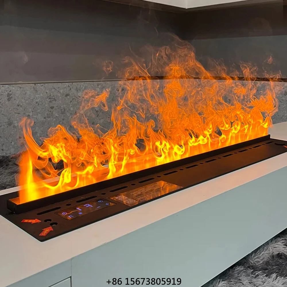 

3D-камин с эффектом пара для лобби отеля - крупногабаритный напольный прибор, реалистичный эффект пламени, прочная конструкция, управление через приложение/пульт ДУ