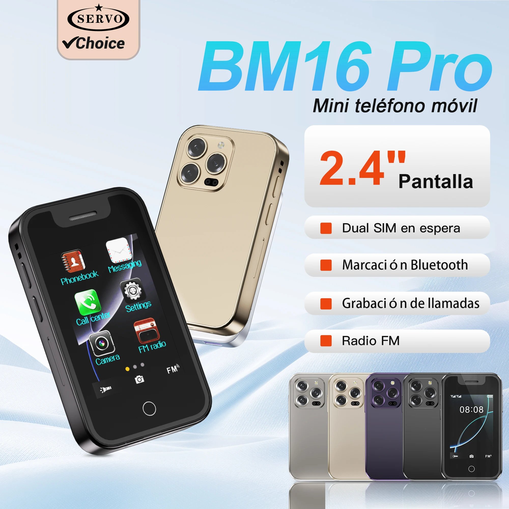 Teléfono Móvil Mini SERVO BM16 PRO, Pantalla Táctil de 2.4 Pulgadas, Llamadas Bluetooth, Doble SIM, Grabadora, Linterna, 2G GSM, Teléfonos Celulares Pequeños y Portátiles