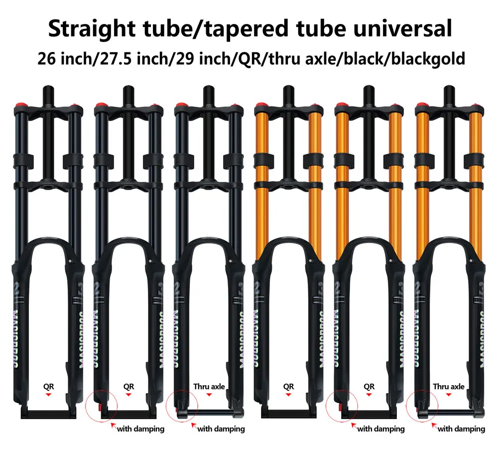 MAGICBROS 26 27.5 29 inch Double Crown Air Suspension Fork QR Thru Axle 15*100 / 110MM Electric E Bike Mountain Bicycle Air Fork