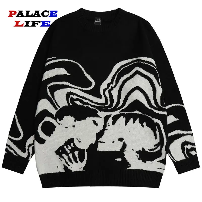 Vintage Knitted Sweaters Men Funny Painting Skull Print Sweater Autumn Hip Hop Harajuku Women Casual Sweaters 2022