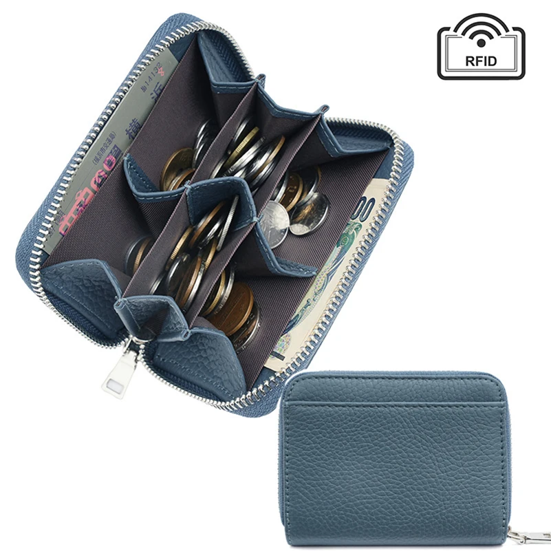 Western RFID Blocking Cowhide Leather Zipper Coin Women Wallet Fashion Genuine Leather Short Wallet for Ladies
