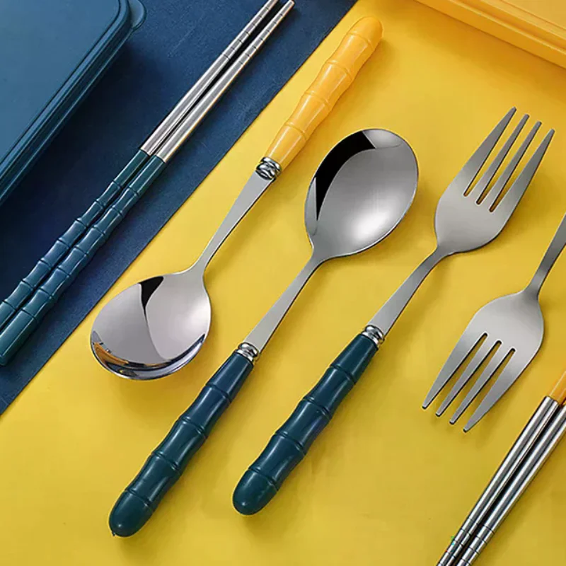 3Pcs Chopsticks Spoons Forks Sets Of Stainless Steel Portable Tableware Reusable Travel Picnic Cutlery With Box