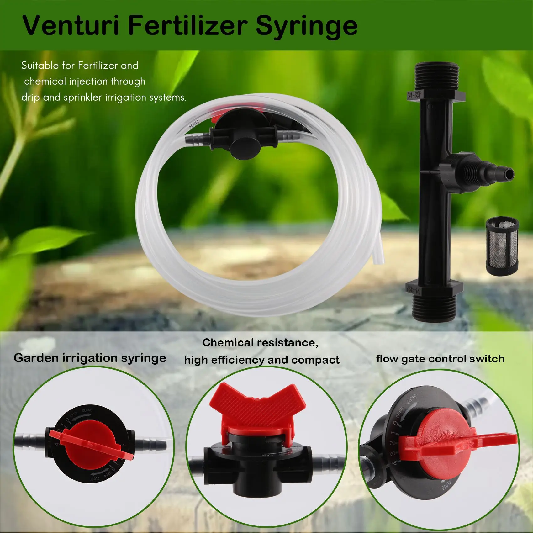 M16K-3/4 Garden Irrigation Device Venturi Fertilizer Injector Switch Water Tube Kit