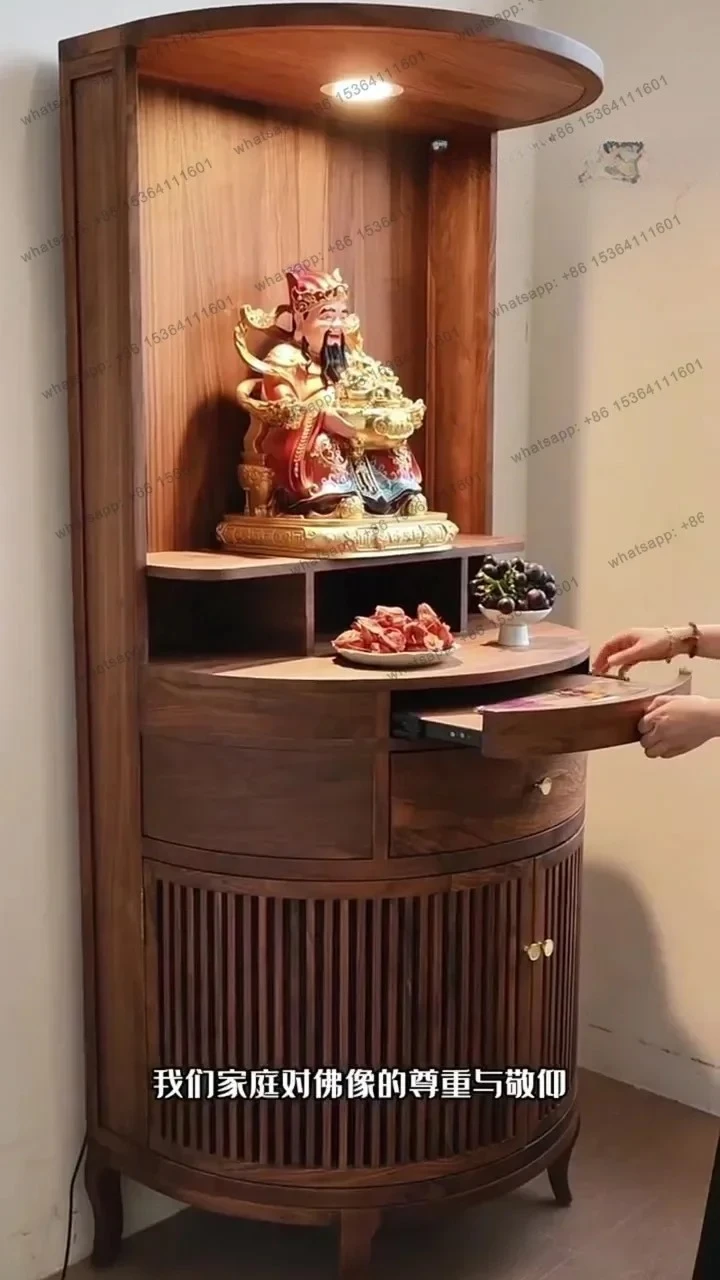 New Chinese Buddhist shrine solid wood offering altar modern living room stand cabinet black walnut Buddhist altar locker