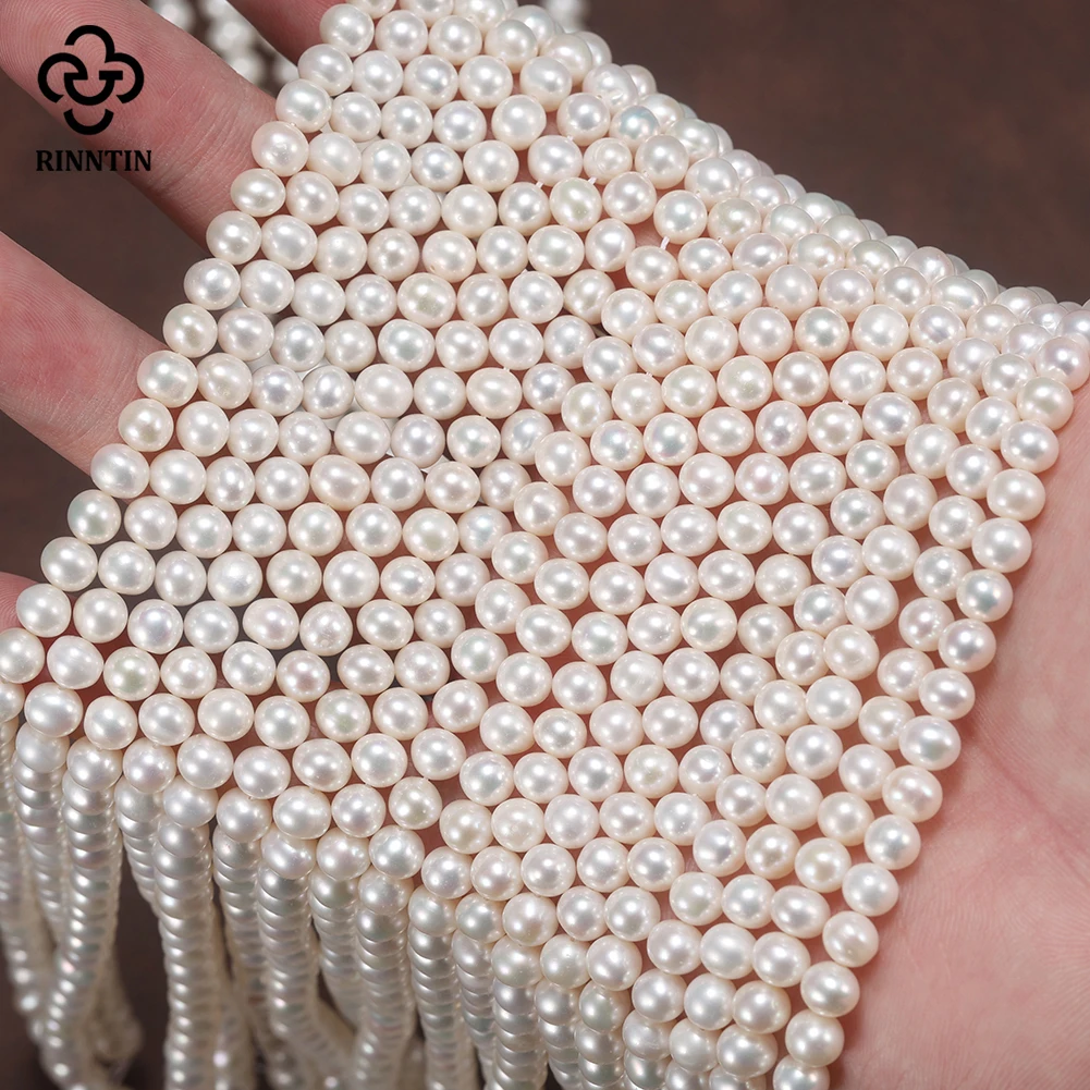 

Rinntin 5-6 мм, оптовая продажа, пресноводный жемчуг круглой формы, белые свободные бусины, ювелирные изделия, сделай сам, ожерелье, браслет, женский 1 нить, PP23