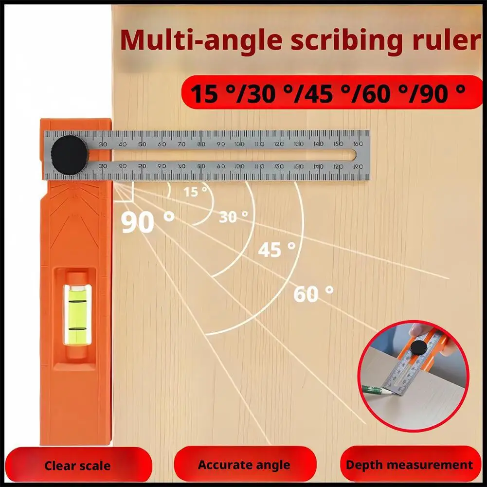 Multi-role Foldable Adjustable Positioning Marking Protractor Tool Folding Measuring Ruler Woodworking Metric Ruler Tools
