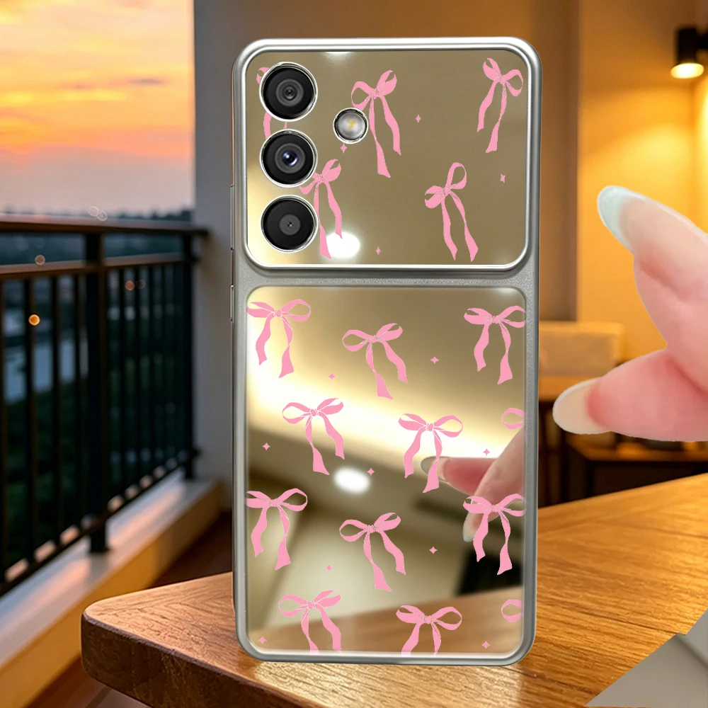 Bow Pattern Luxury Mirror Phone Case For Samsung Galaxy A53 A54 A55 A56 A57 A73 F17 F36 F56 M17 M36 M56 5G Soft Cover
