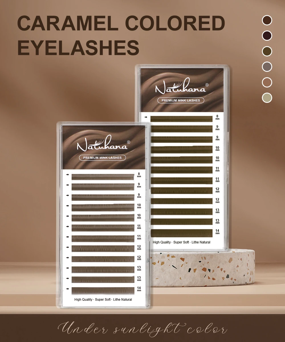 NATUHANA Karamellfarbene Wimpernverlängerung, individuelle künstliche Nerzfarbe, falsche Wimpern, braun, blaugrün, Mokka-Wimpern für Make-up-Tools – Detail 4