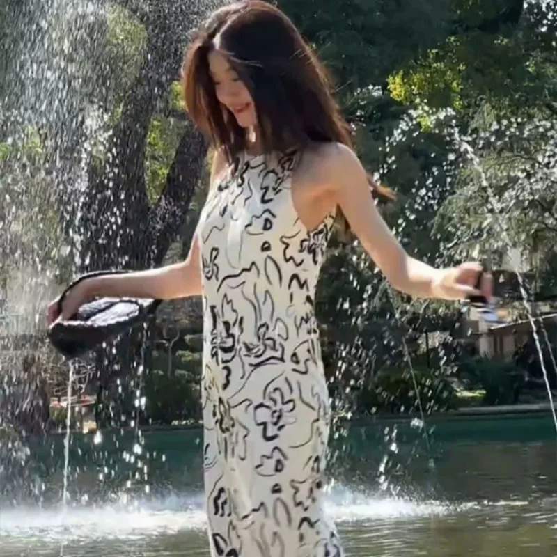 Vestidos sin mangas para mujer, fiesta, boda, primavera, todas las estaciones, algodón, transpirable, ajustable, corte en A, cuello redondo, plisado, Simple