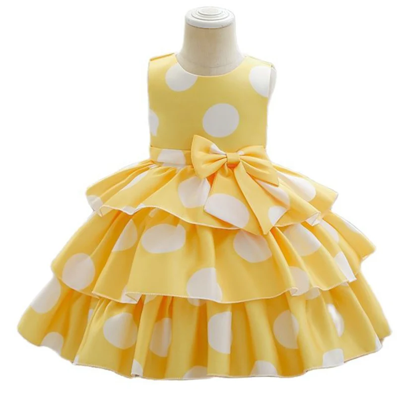 Princess Flower Girl Dress Dots Printing Gown Kids Girl Wedding Birthday Prom Party Kids Dresses For Girls Children\'s Costume