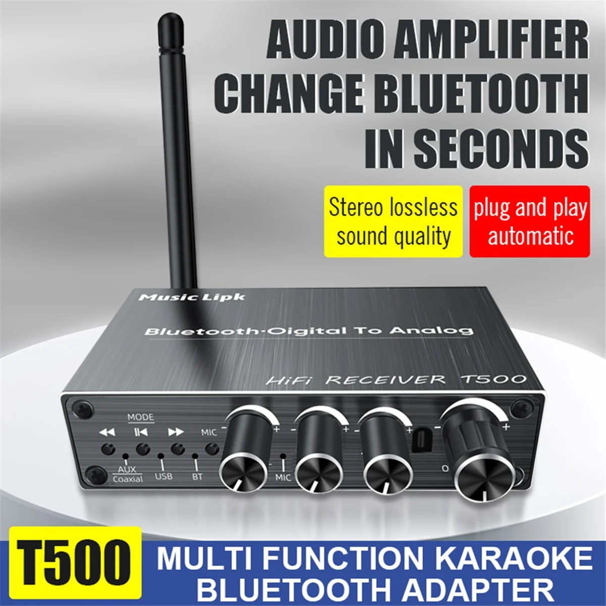 DAC Bluetooth 5.3 Audio Receiver Digital to Analog Converter 3.5mm AUX/RCA/Coaxial/USB U-Disk Karaoke Wireless Adapter