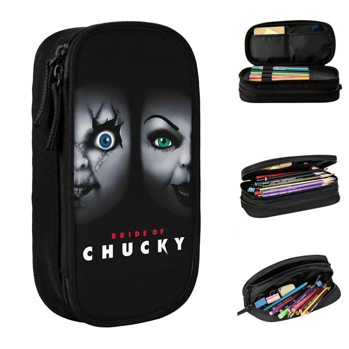 

Large-capacity Pen Box Bride Of Chucky Horror Movie Merch Double Layer Pencil Bag Girl Makeup Bags Amazing Gift