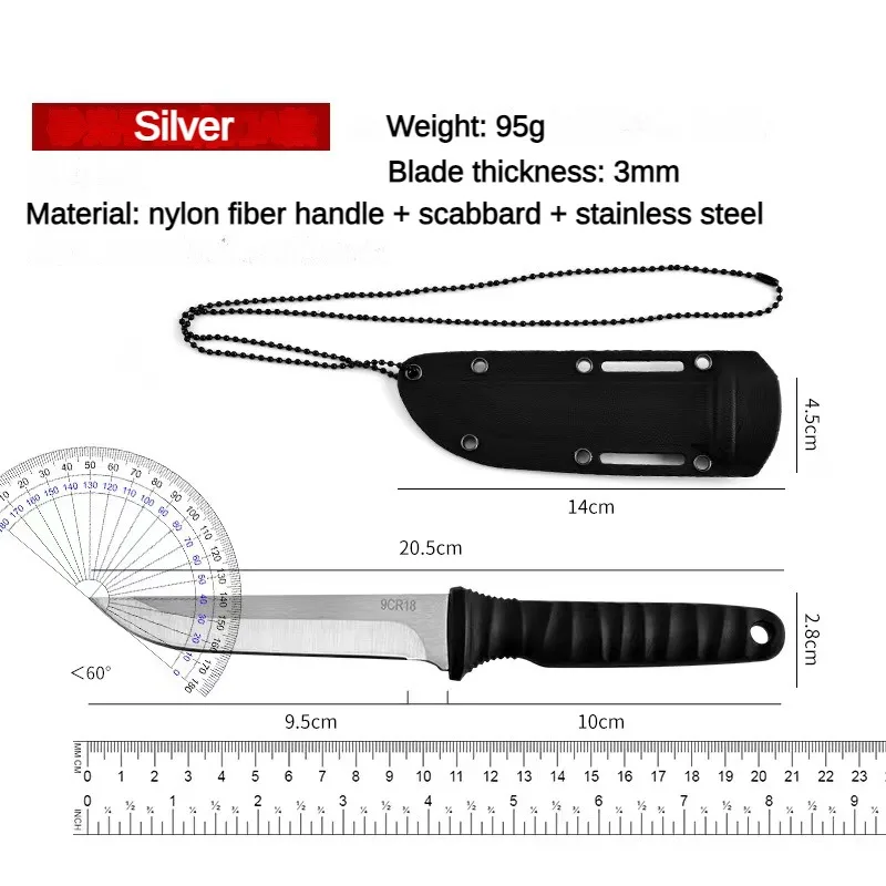 Outdoor survival portable knife, high hardness self-defense knife, portable small straight knife with sheath, hanging chain