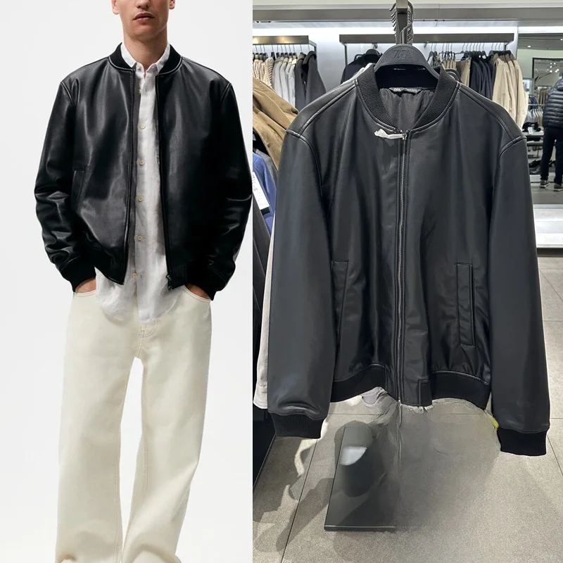 

Мужская весенняя модная городская куртка-пилот из искусственной кожи с длинными рукавами, на молнии, с боковыми карманами, прямым подолом
