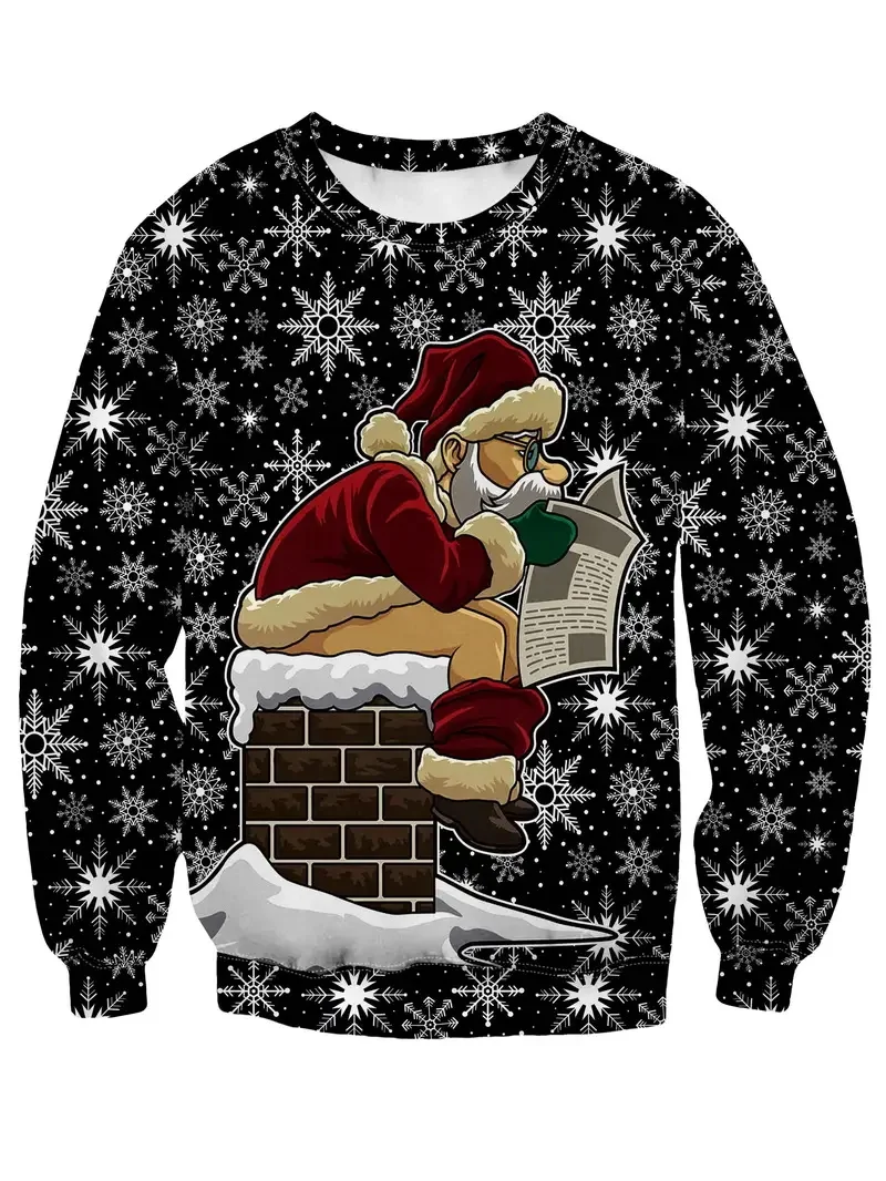 3D Print Ugly Santa Claus Sweatshirts For Men Women Merry Christmas Crew Neck Pullover Hoodies Clothes Mens Oversized Jumper