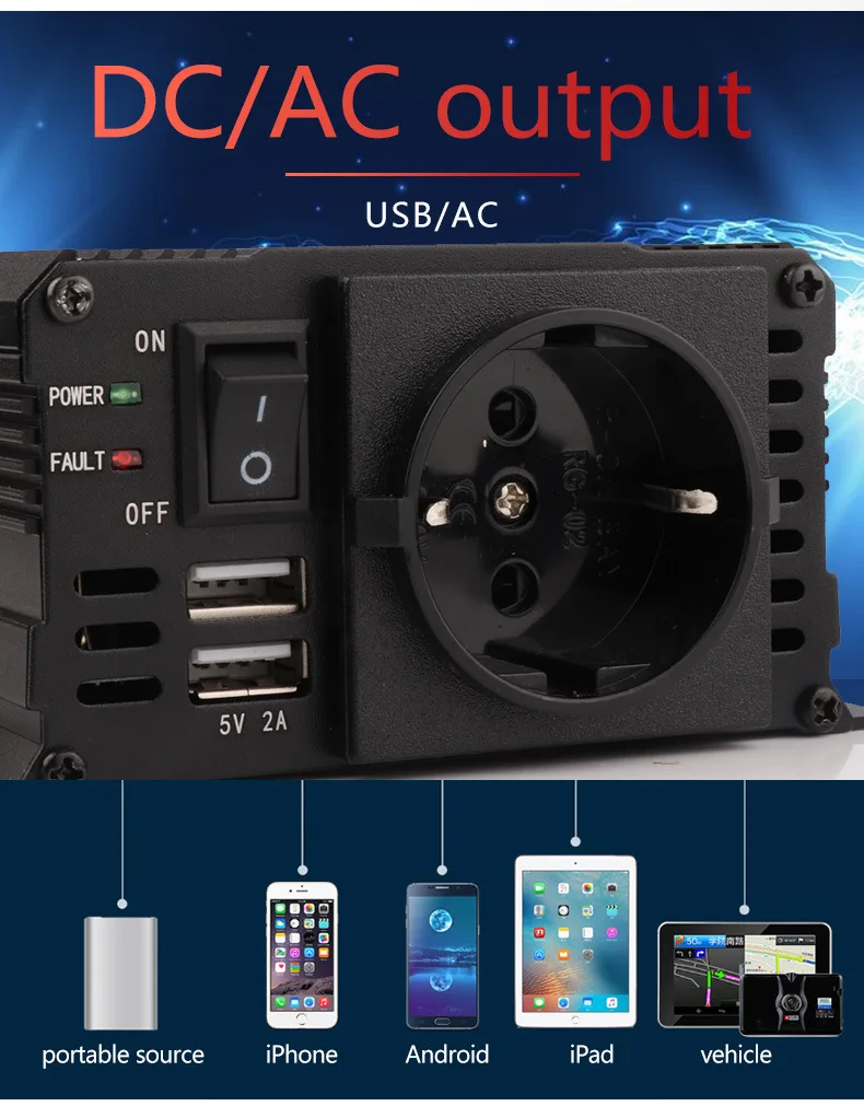 

High quality EU Socket Power Inverter Dc 12V 24V to AC 220V Sine Wave Inverter 1500W/2000W/2600W Converter Voltage Regulator Kit