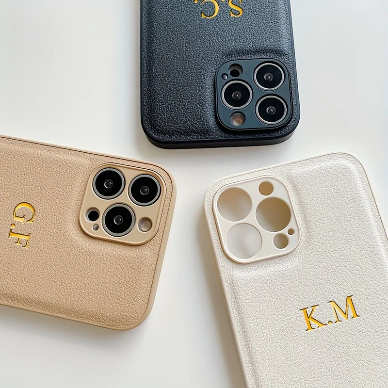حافظة جلدية PU ناعمة مخصصة باللون الذهبي والفضي لهاتف آيفون 14 13 15 Pro Xs Max 12 Mini 11 XR 16 Plus أغطية فاخرة