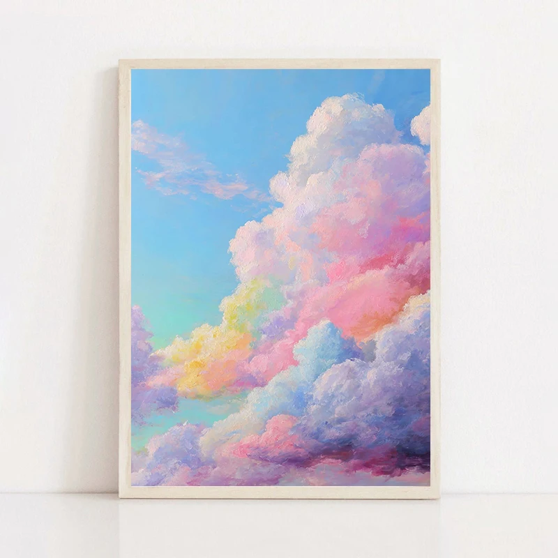 الوردي حالمة نافذة زهرة سحابة الشاطئ المراعي المشهد الفن الملصقات قماش الطباعة غرفة نوم المنزل الجدار الديكور اللوحة #4