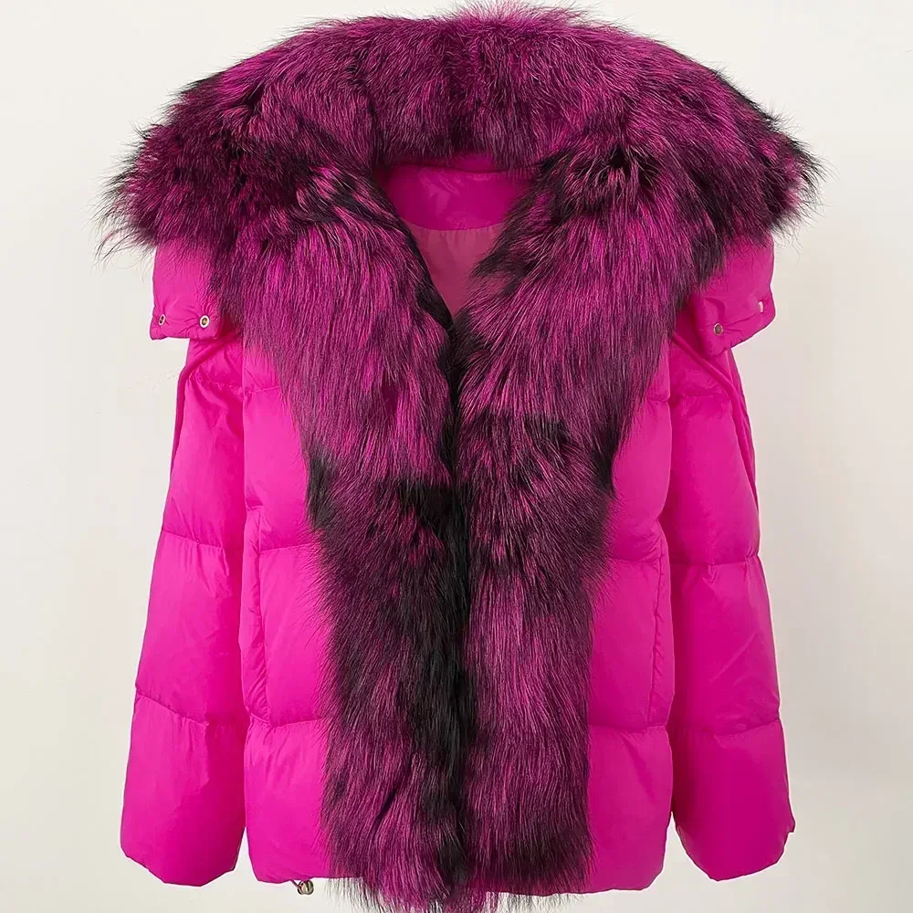 OFTBUY معطف الفرو الدافئة مقنعين الراكون الطبيعي معطف الفرو الشتاء سترة منفوخة النساء سترات سترة مضادة للماء بطة أسفل معطف الإناث