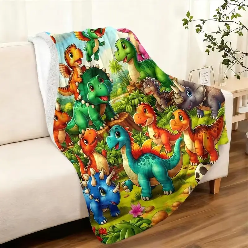 VIKAMA Kids Jungle Dinosaur Throw Blanket Cartoon Multi Dinosaurs Flannel Blanket Birthday Gift for Boys Toddler Home Decor