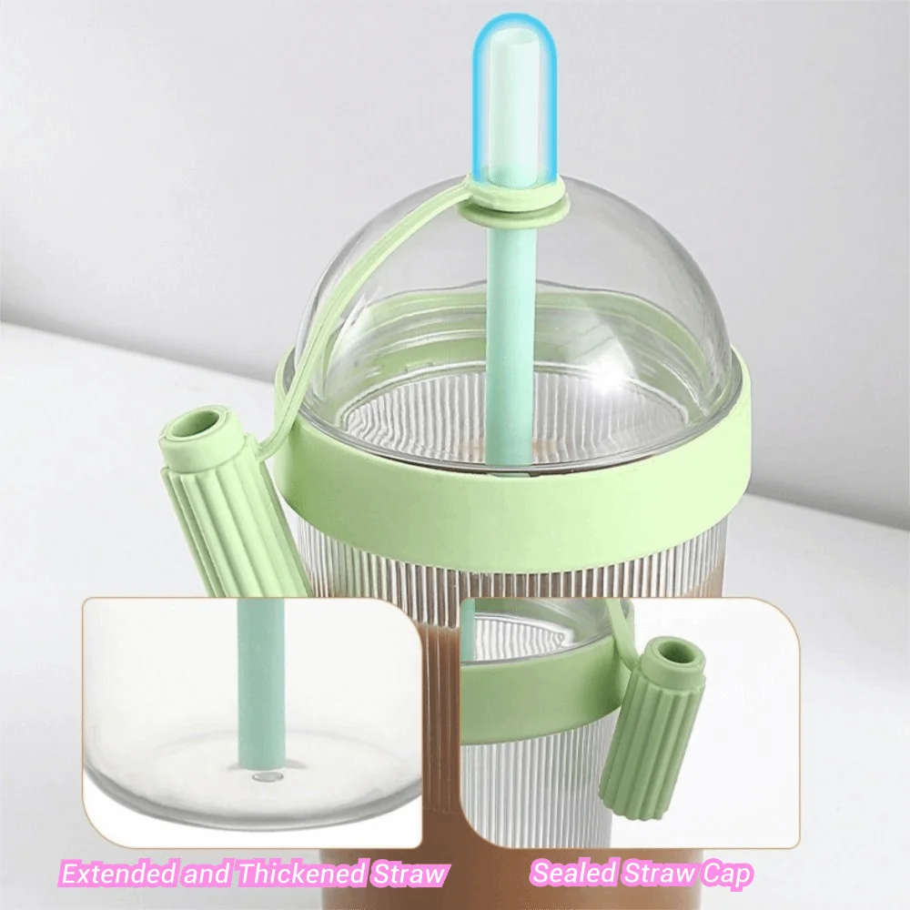 Dome-shaped Lid Straw Coffee Cup Transparent Cold/Heat Resistant Sucking Drinking Cup Drop-proof with Straw Stopper