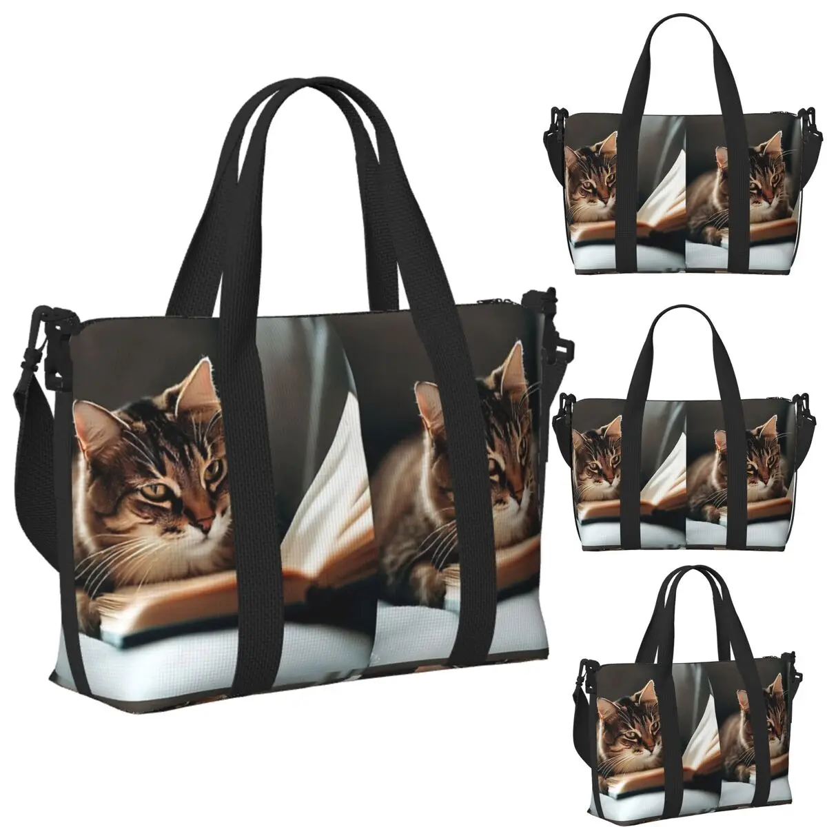 

Custom Chill Like Cat Cat Reading Books Cat Lover Beach Travel Bag Tote Bags for Gym Yoga Women Shopping Duffle Shoulder Bag