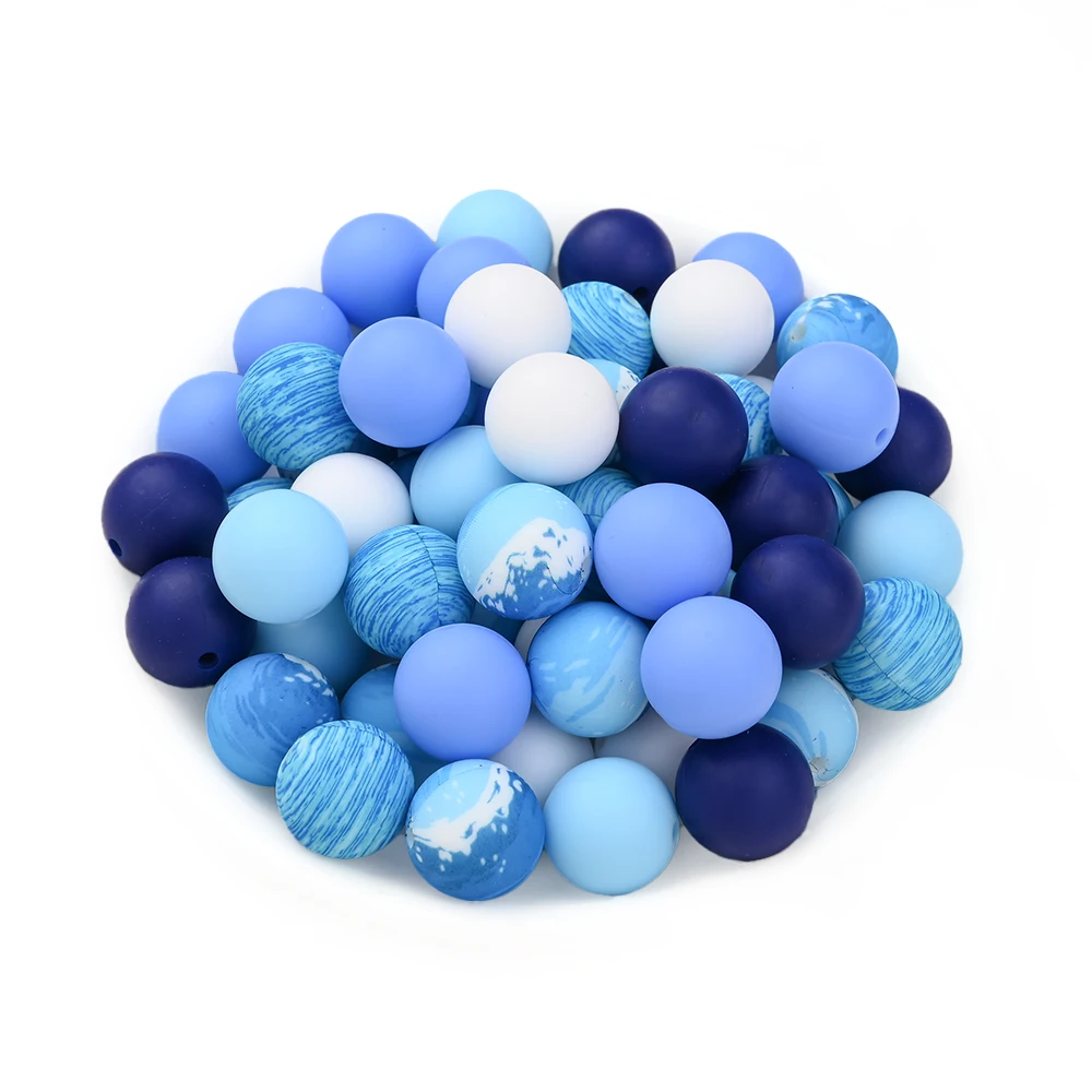 

50 шт. синие силиконовые круглые бусины, набор объемных фокусных бусин для детской соски «сделай сам», цепочка для детской соски, анти-потерянный ремешок, ювелирные аксессуары