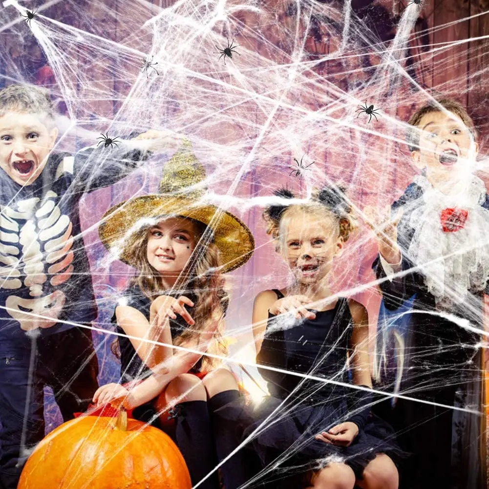 Halloween Dekorationen künstliche Spinnennetz Super Stretch Spinnweben mit gefälschten Spinnen gruselige Party Szene Dekor Horror Haus Requisiten – Detail 7
