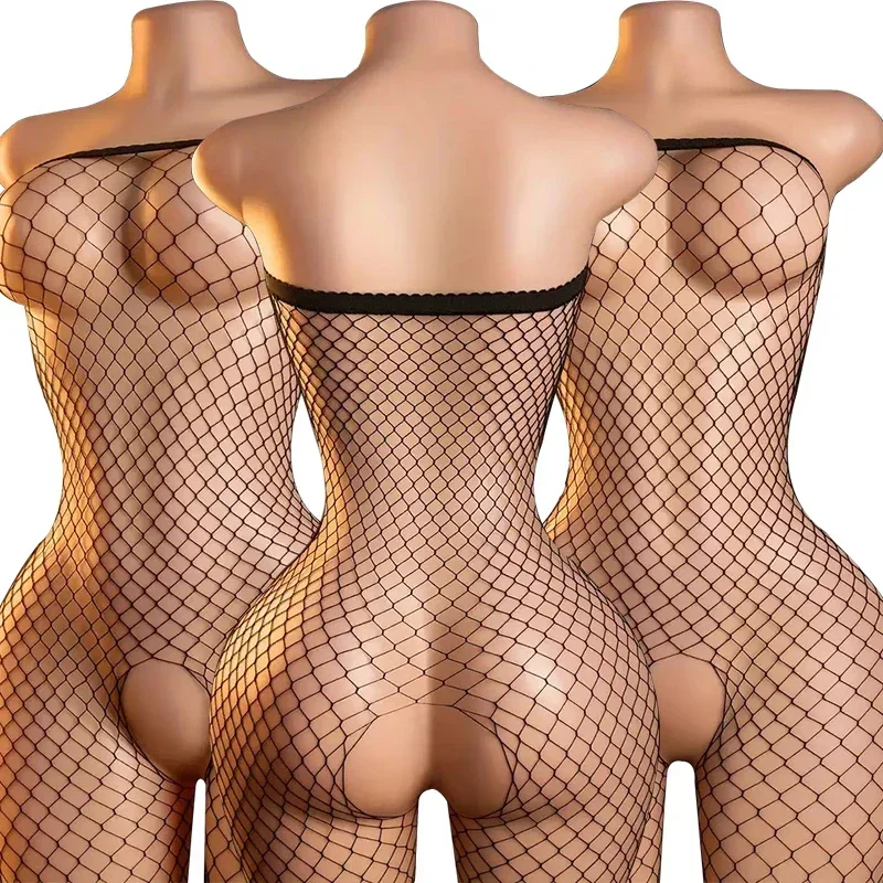 Black Fishnet Off-Shoulder Open-Crotch Bodystocking Lingerie Set Sexy Crotchless Teddy Bra Women's Erotic Underwear 2026