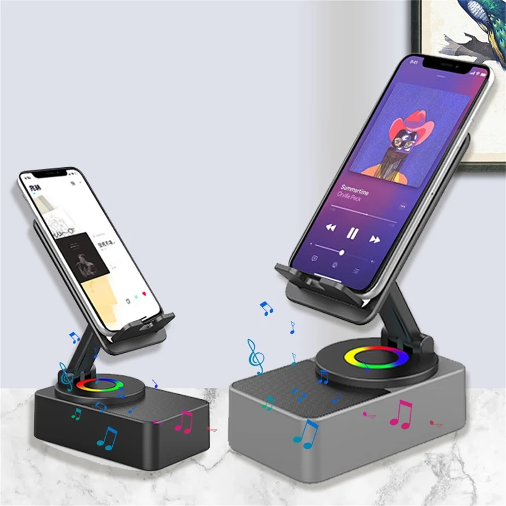 

New Cell Phone Holder Stand With Bluetooth Speaker Multifunction Foldable Rotating Desktop Tablet Phone Bracket Wireless Speaker