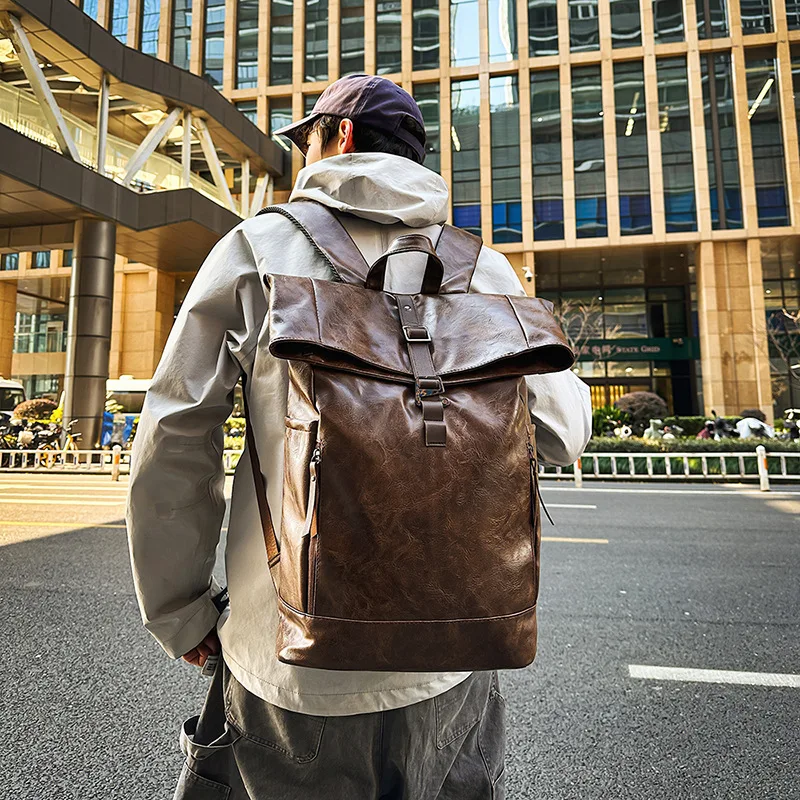 PU Men's Travel Bag Large Capacity Business Commuter Backpack Simple Retro Backpacks for Men and Women High Quality Handbags