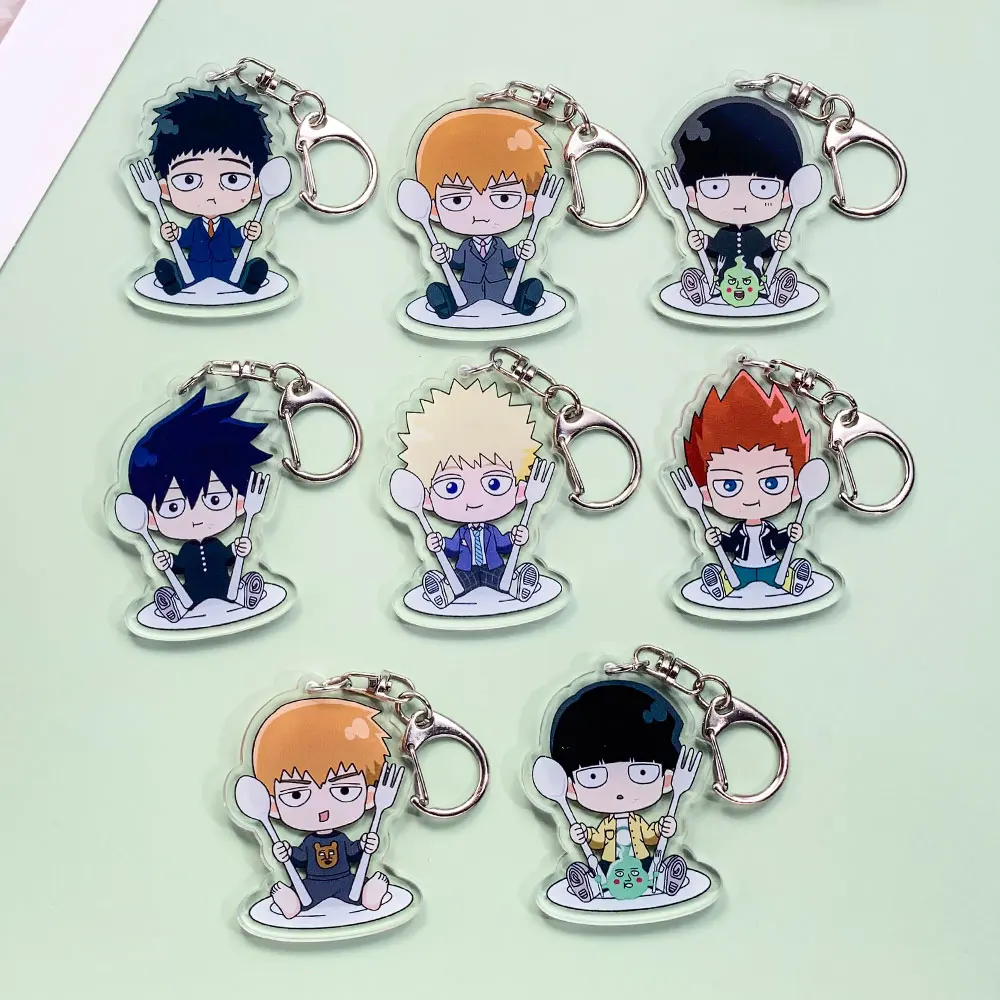 شخصيات أنيمي الغوغاء النفسي 100 الاكريليك سيارة المفاتيح اكسسوارات Kawaii حقيبة Charms ظهره قلادة حلقة رئيسية هدايا للأصدقاء