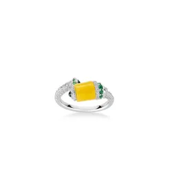 ZOCA Natural Yellow Agate Ring 925 Sterling Silver Fashion Engraving Design With CZ Punk Rings For Women Fine Jewelry Wholesale