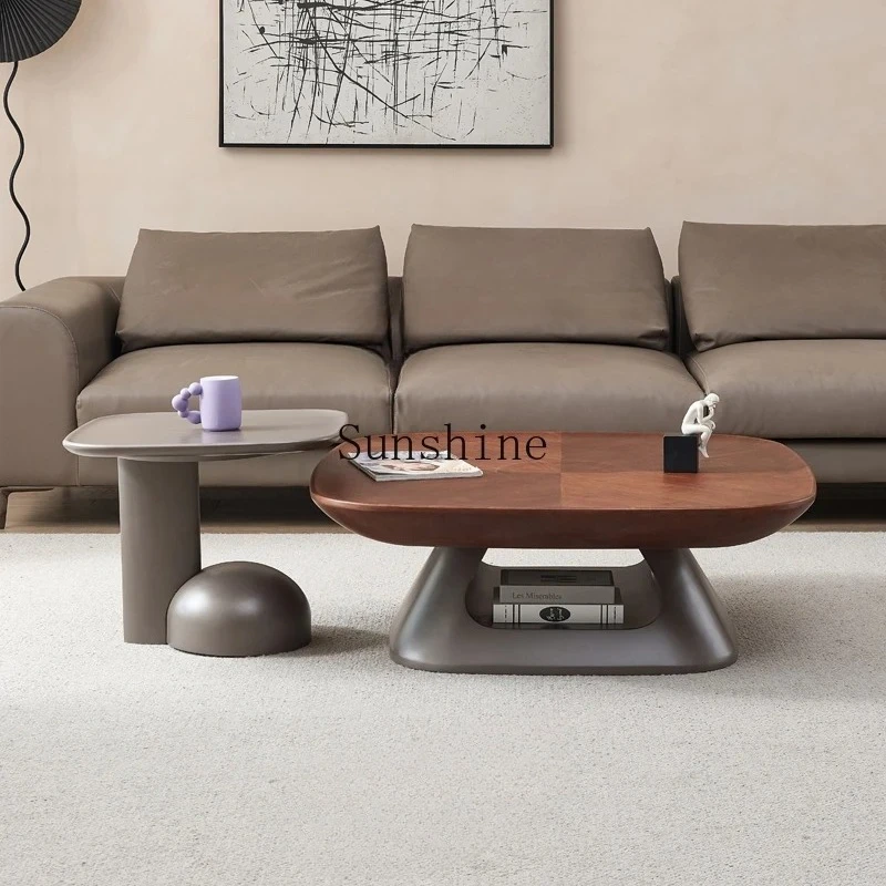 

Modern minimalist wabi sabi style walnut generous coffee table combination