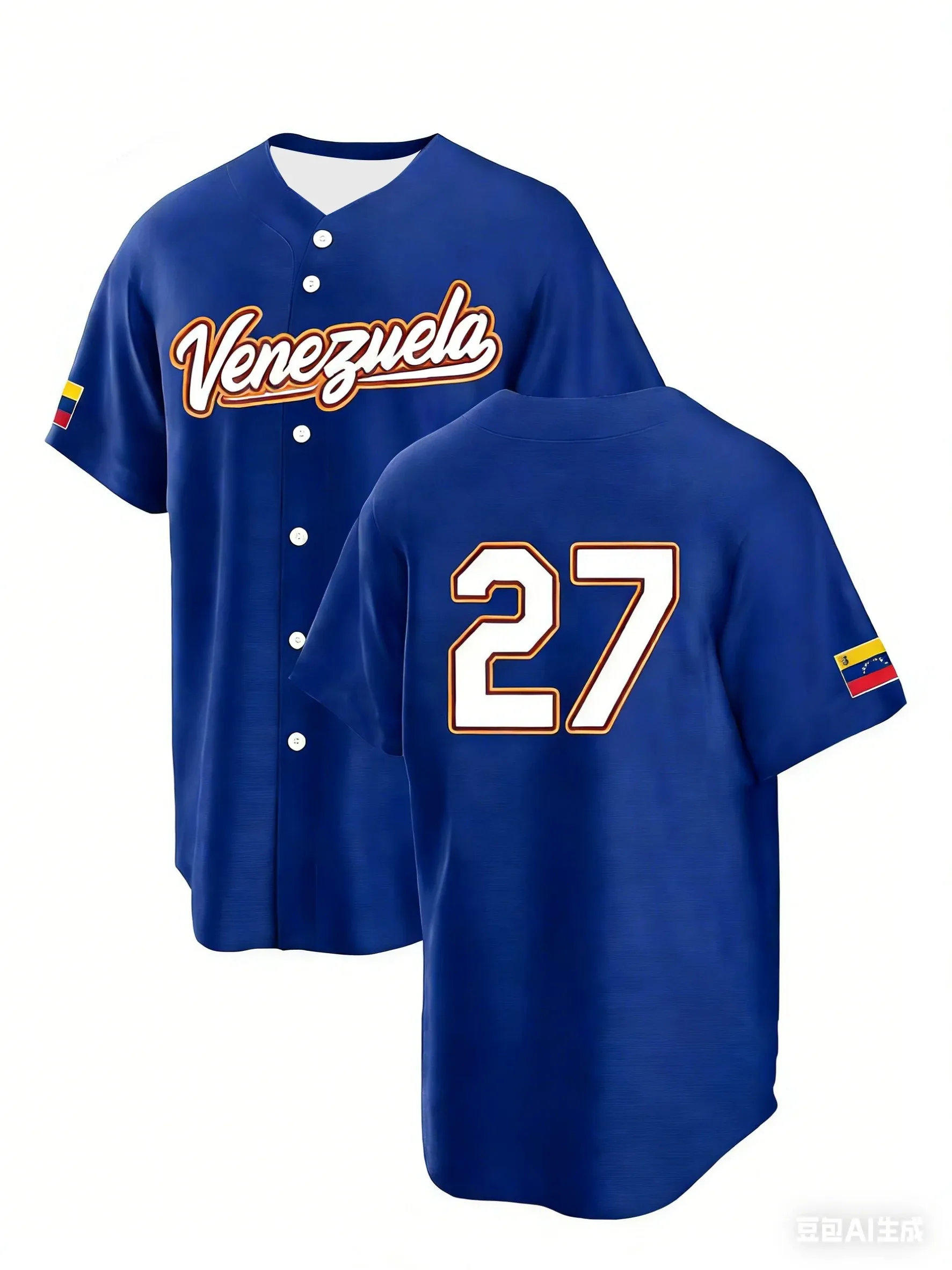 Venezuela-Flaggen-Stil Erwachsenen-Baseballtrikot mit Kurzen Ärmeln, Knopfleiste, Atmungsaktiv, für Outdoor-Sport, Schnelltrocknend, Lockere Passform