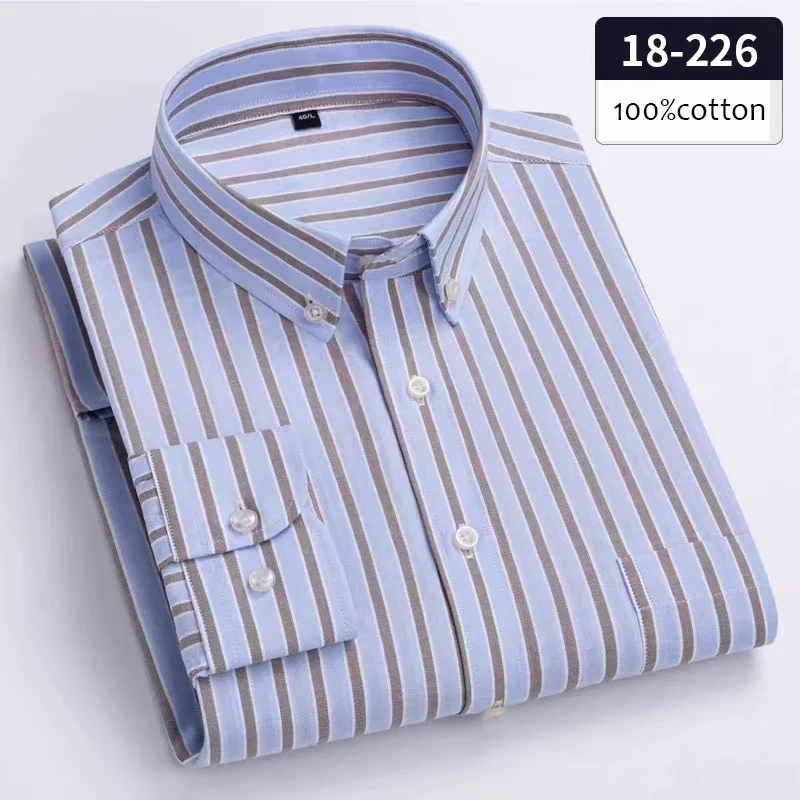 

New in shirt Hight qulity 100%cotton long-sleeve shirts for men slim fit causal shirt soft striped plaid white office clothes