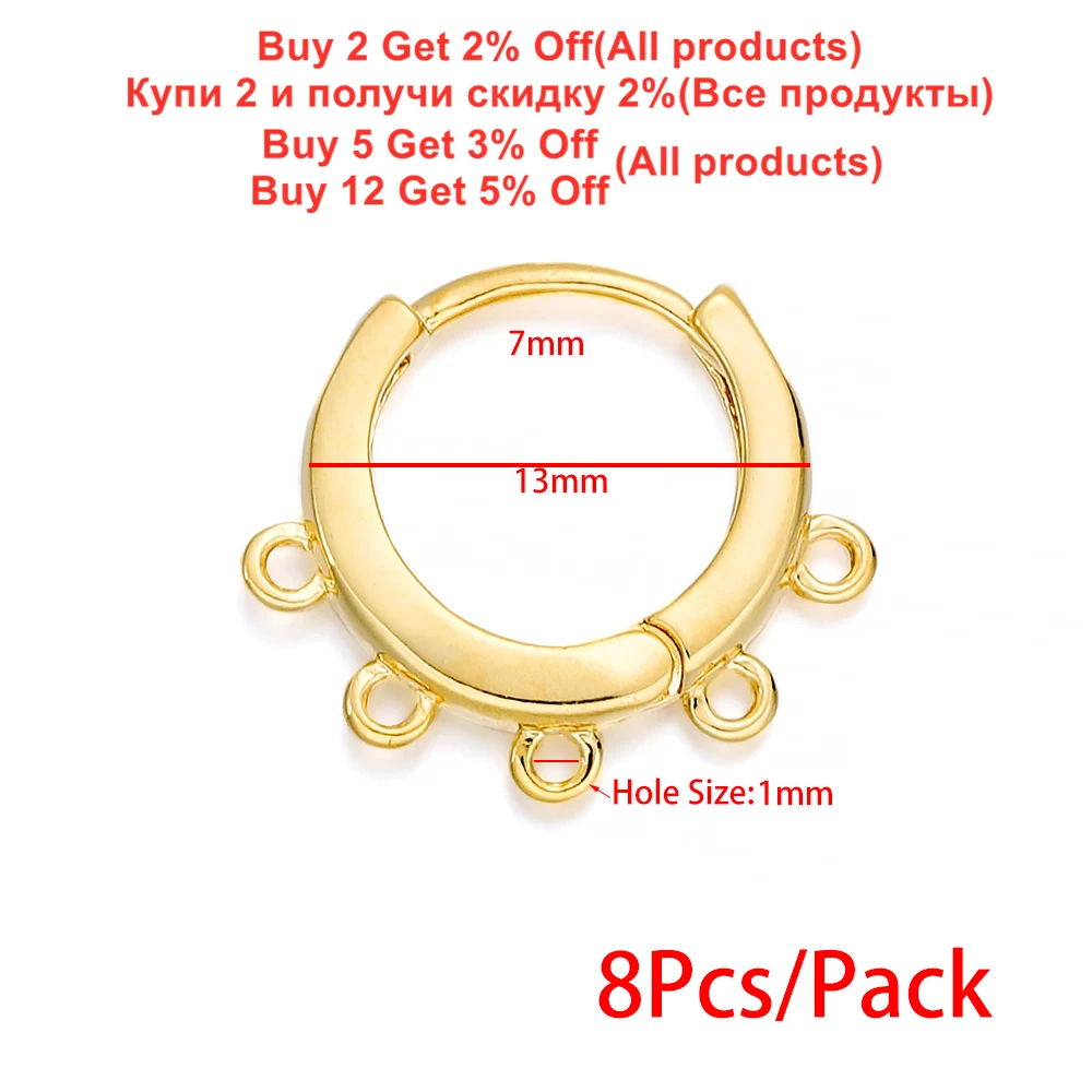 8Pcs 13MM 18K Plating Gold Color 5 Hole French Lever Back Ear Wire Settings Base Hoops Earrings for DIY Jewelry Making Supplies