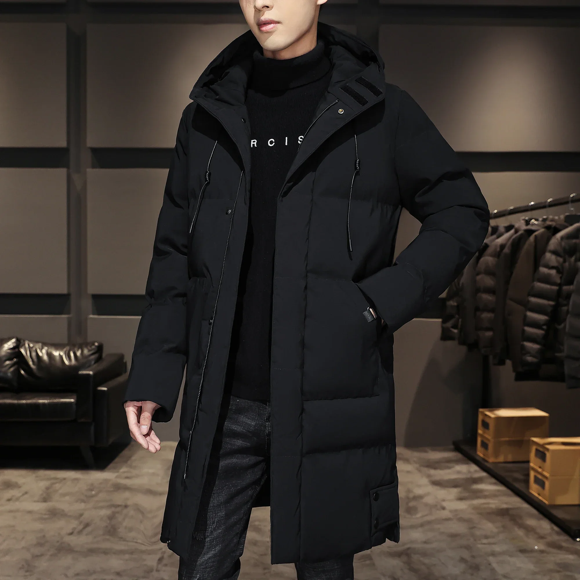 New Fashion Quality Long Cotton-padded Coat Warm Simple Solid Color  Trend All Quality Fabric Comfortable