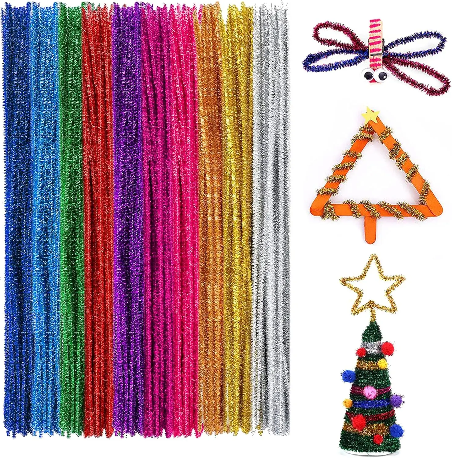 Glitter Pipe Cleaners Craft Supplies - 100pcs Pipe Cleaners Chenille Stems for Craft Kids DIY Art Supplies (6 mm x 12 inch)