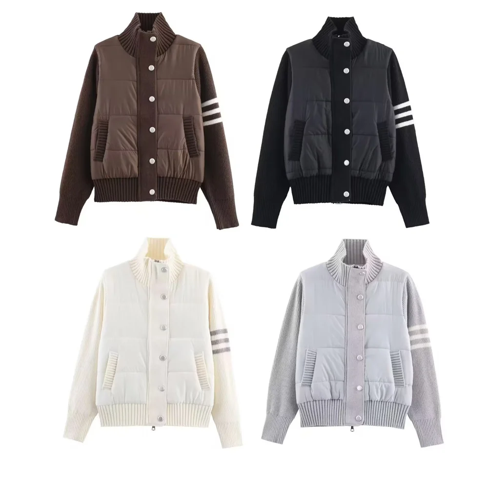 

New Women's Fashion European and American Style Simple and Versatile Knitted Splicing Jacket Coat