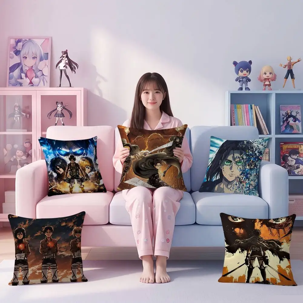 Cushion Cover Car Throw Pillow Case For Sofa Car Christmas Gift Anime A-Attacks On T-Titans